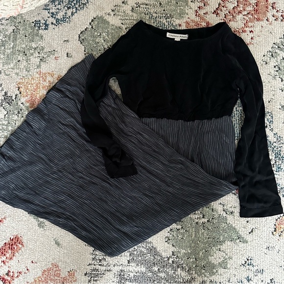 Vintage 90s Christy Allen High Waist Combined Print Black Dark Gray Maxi Dress - Picture 2 of 11